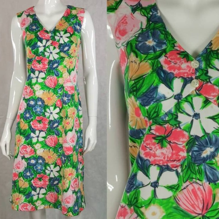 60s vintage bold floral shift dress - m - l - AgeOfVintageUK