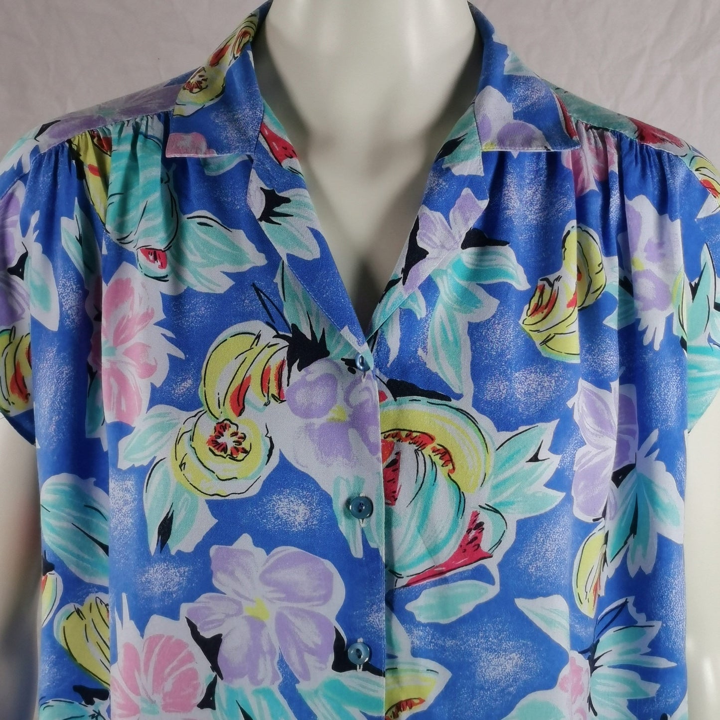80s vintage floral fruit summery blouse - s - m – AgeOfVintageUK